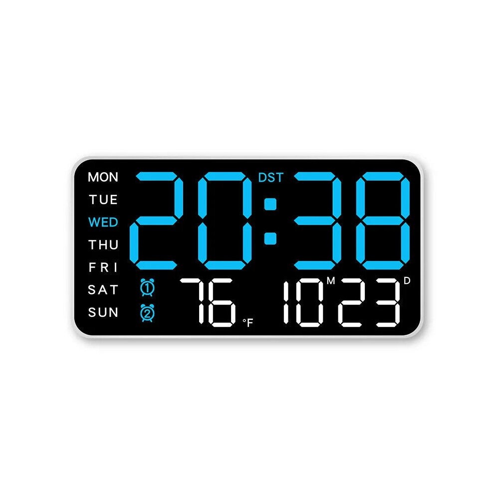 (White+Blue) Multifunctional LED Digital Wall Clock - Borderless, Hanging or Standing Display for Living Room