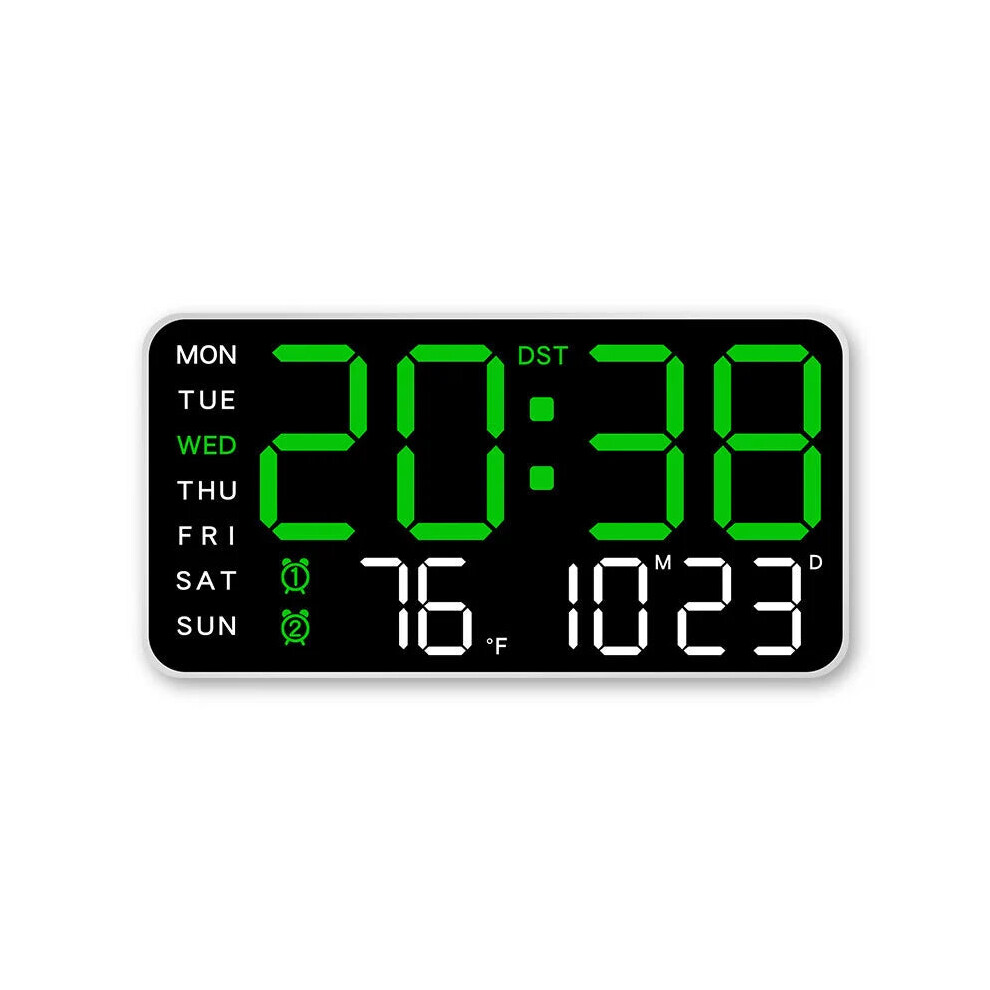 (White+green) Multifunctional LED Digital Wall Clock - Borderless, Hanging or Standing Display for Living Room