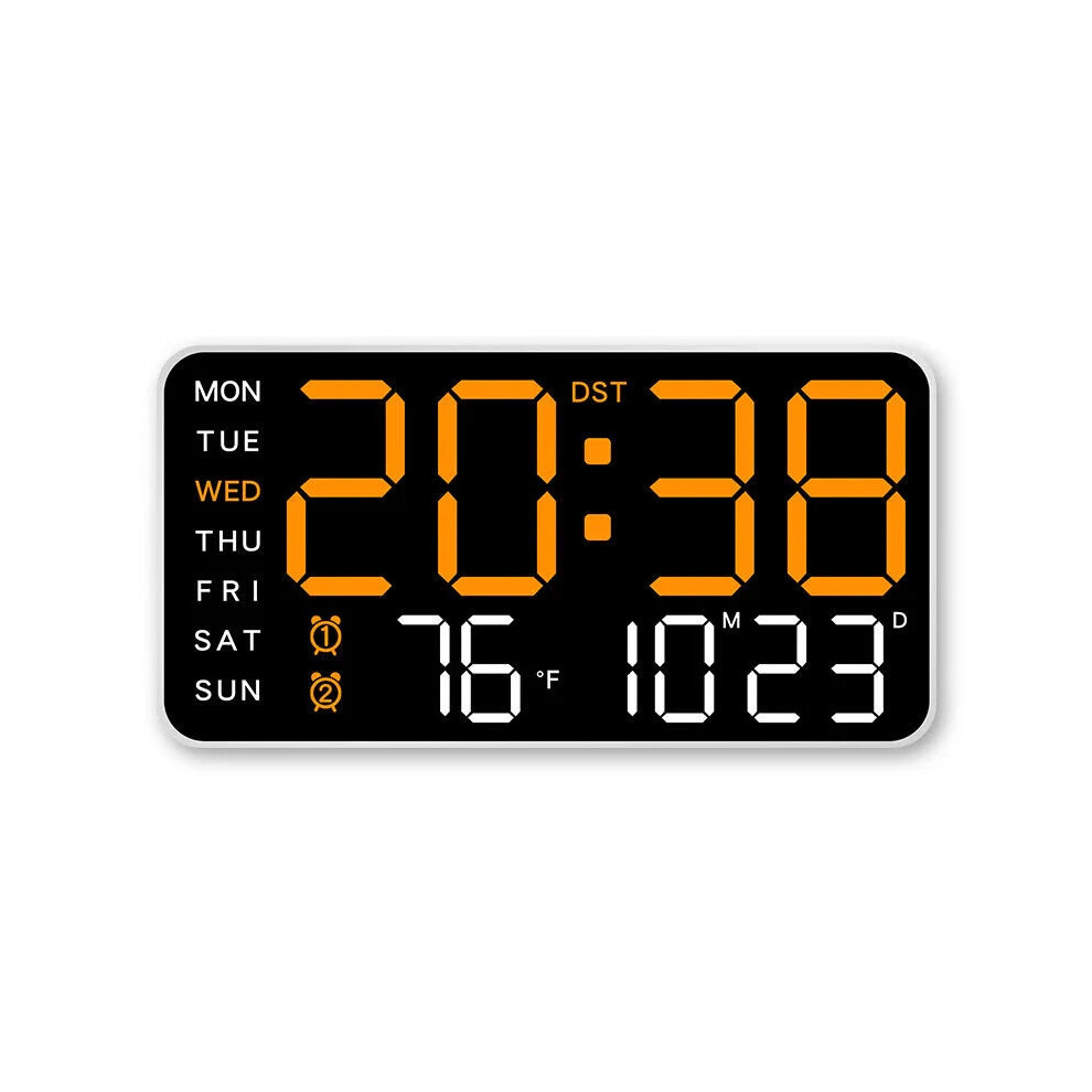 (White+Orange) Multifunctional LED Digital Wall Clock - Borderless, Hanging or Standing Display for Living Room