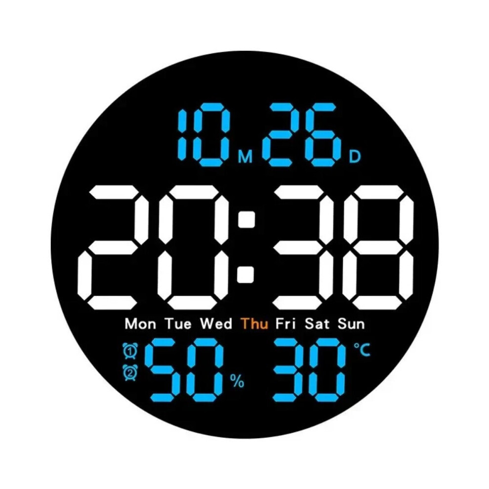 (Sky Blue) 10-Inch LED Digital Wall Clock with Remote, Auto Dimming, Alarm, Temperature, Humidity, Date, Week Display for Home, Office