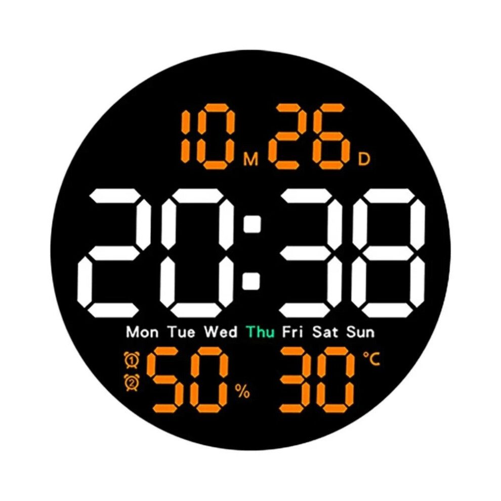 (Orange) 10-Inch LED Digital Wall Clock with Remote, Auto Dimming, Alarm, Temperature, Humidity, Date, Week Display for Home, Office