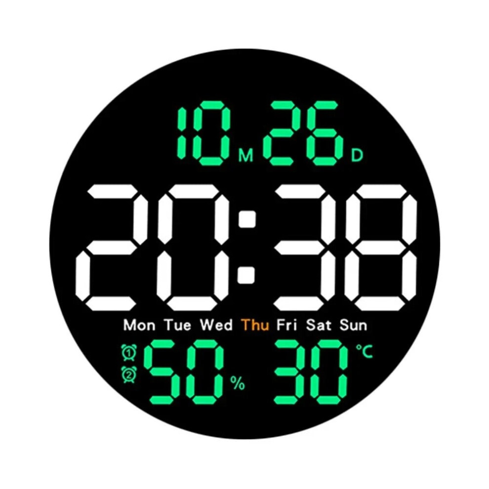 (Green) 10-Inch LED Digital Wall Clock with Remote, Auto Dimming, Alarm, Temperature, Humidity, Date, Week Display for Home, Office