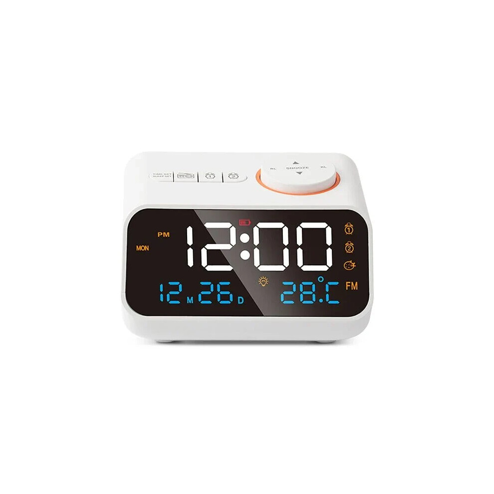 (White) Digital FM Radio Alarm Clock with Dual Alarms, Snooze, Temperature, Date Display, and Memory Function