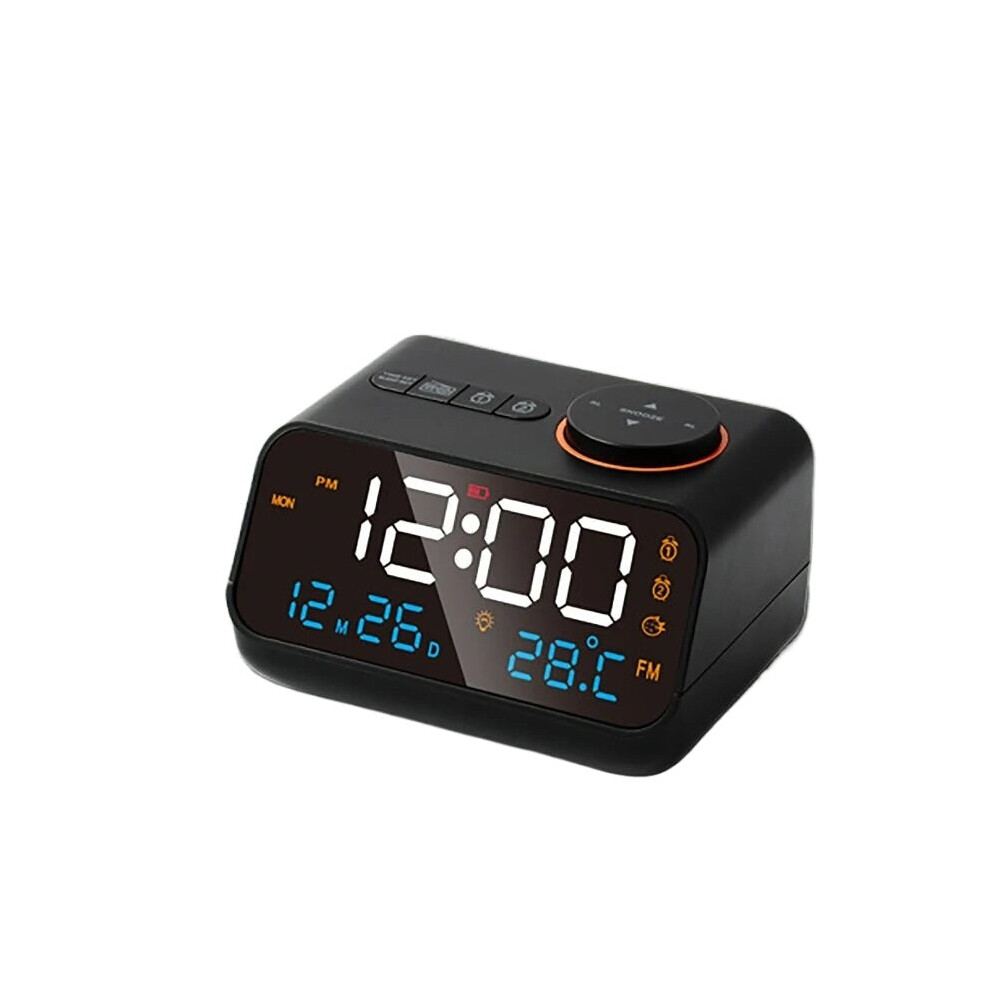 (Black) Digital FM Radio Alarm Clock with Dual Alarms, Snooze, Temperature, Date Display, and Memory Function