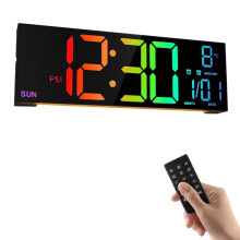 (Black) 16" LED Digital Wall Clock with Remote, RGB Display, Auto Brightness, Date, Temperature - Ideal for Living Room, Bedroom, Office Decor