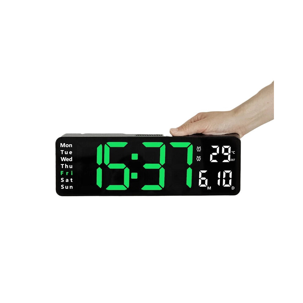 (Green) 13-Inch LED Digital Wall Clock with Remote, Auto Brightness, Temperature, Date, Week Display - Ideal for Home, Office, Classroom