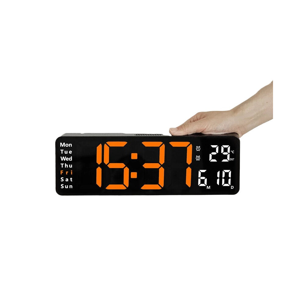 (Orange) 13-Inch LED Digital Wall Clock with Remote, Auto Brightness, Temperature, Date, Week Display - Ideal for Home, Office, Classroom