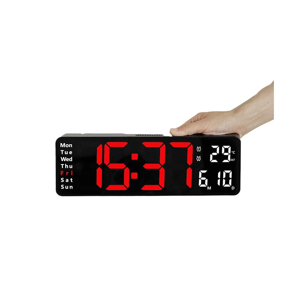 (Red) 13-Inch LED Digital Wall Clock with Remote, Auto Brightness, Temperature, Date, Week Display - Ideal for Home, Office, Classroom