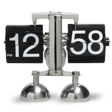 (Black) Vintage European Mechanical Flip Clock - Stainless Steel Dual-Foot Desk Clock for Home Decor