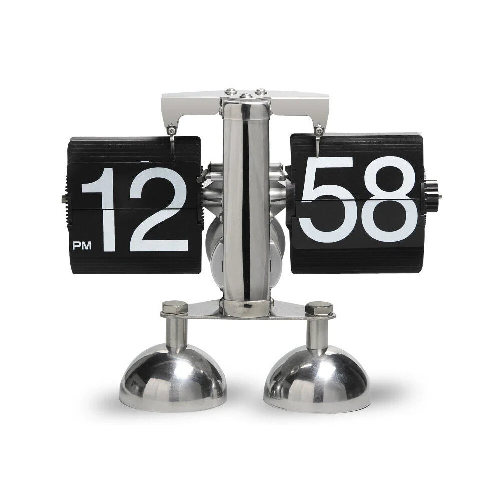 (Black) Vintage European Mechanical Flip Clock - Stainless Steel Dual-Foot Desk Clock for Home Decor