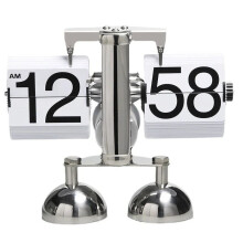 (White) Vintage European Mechanical Flip Clock - Stainless Steel Dual-Foot Desk Clock for Home Decor