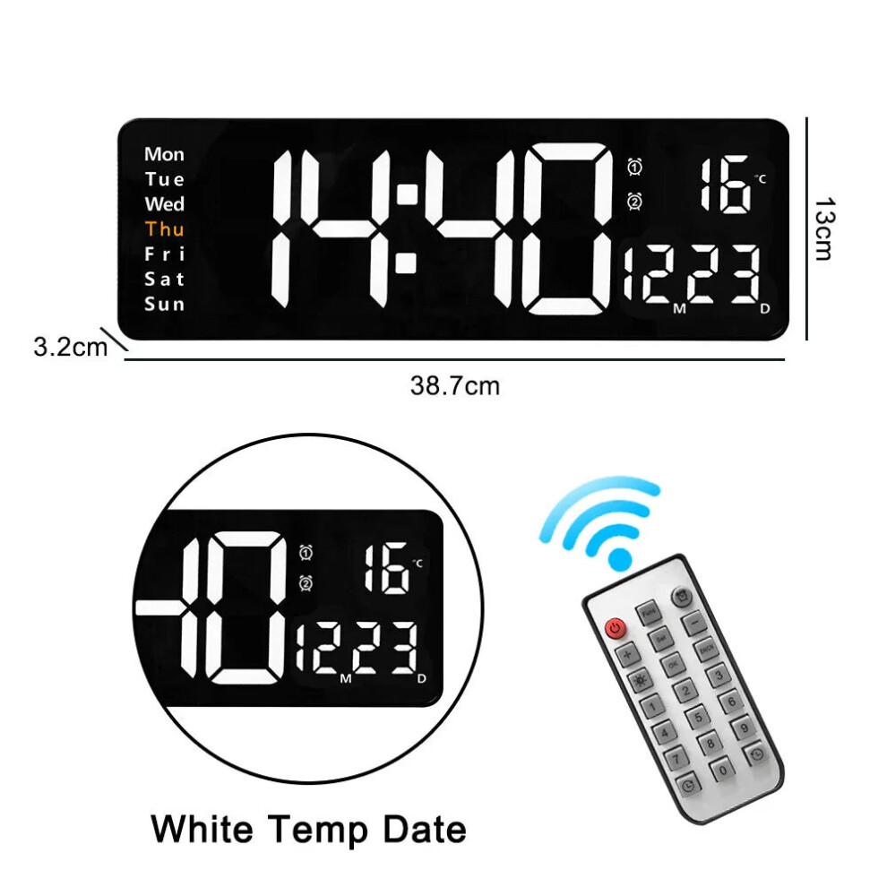 (Black white) 16-Inch LED Digital Wall Clock with Remote, Auto Brightness, Temperature, Date, Week Display - Ideal for Home, Office, Classroom