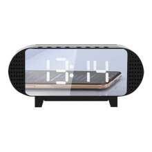(Black) Mini Mirror Bluetooth Acoustic Alarm Clock LED Wireless Portable Music Player Alarm Clock Home Bedside Office Desktop Supplies