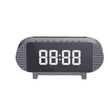 (Grey) Mini Mirror Bluetooth Acoustic Alarm Clock LED Wireless Portable Music Player Alarm Clock Home Bedside Office Desktop Supplies