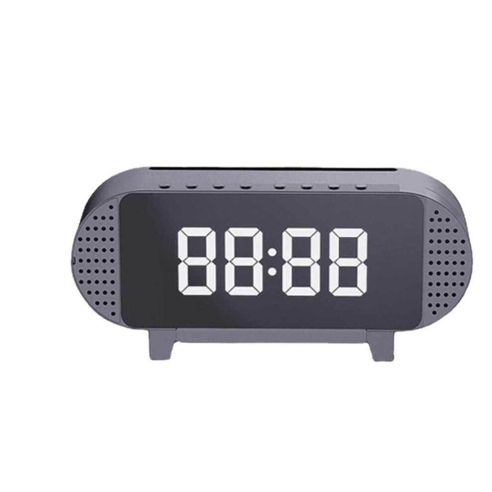 (Grey) Mini Mirror Bluetooth Acoustic Alarm Clock LED Wireless Portable Music Player Alarm Clock Home Bedside Office Desktop Supplies