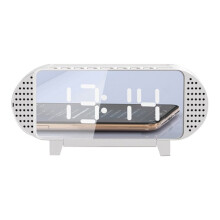 (White) Mini Mirror Bluetooth Acoustic Alarm Clock LED Wireless Portable Music Player Alarm Clock Home Bedside Office Desktop Supplies