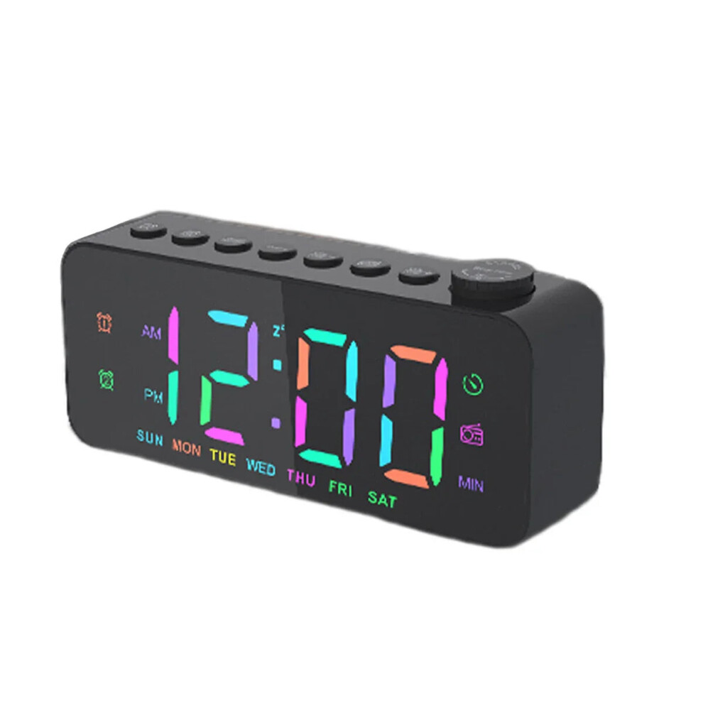 (Black) LED Digital Alarm Clock with FM Radio, Dual Alarm, Snooze, USB Charging Port, and Dimmable Night Light for Bedroom, Office