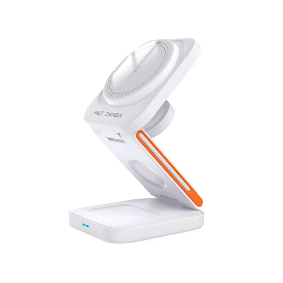 (White) 30W 3-in-1 Foldable Magnetic Wireless Charger for iPhone 15/14/13, AirPods, Apple Watch