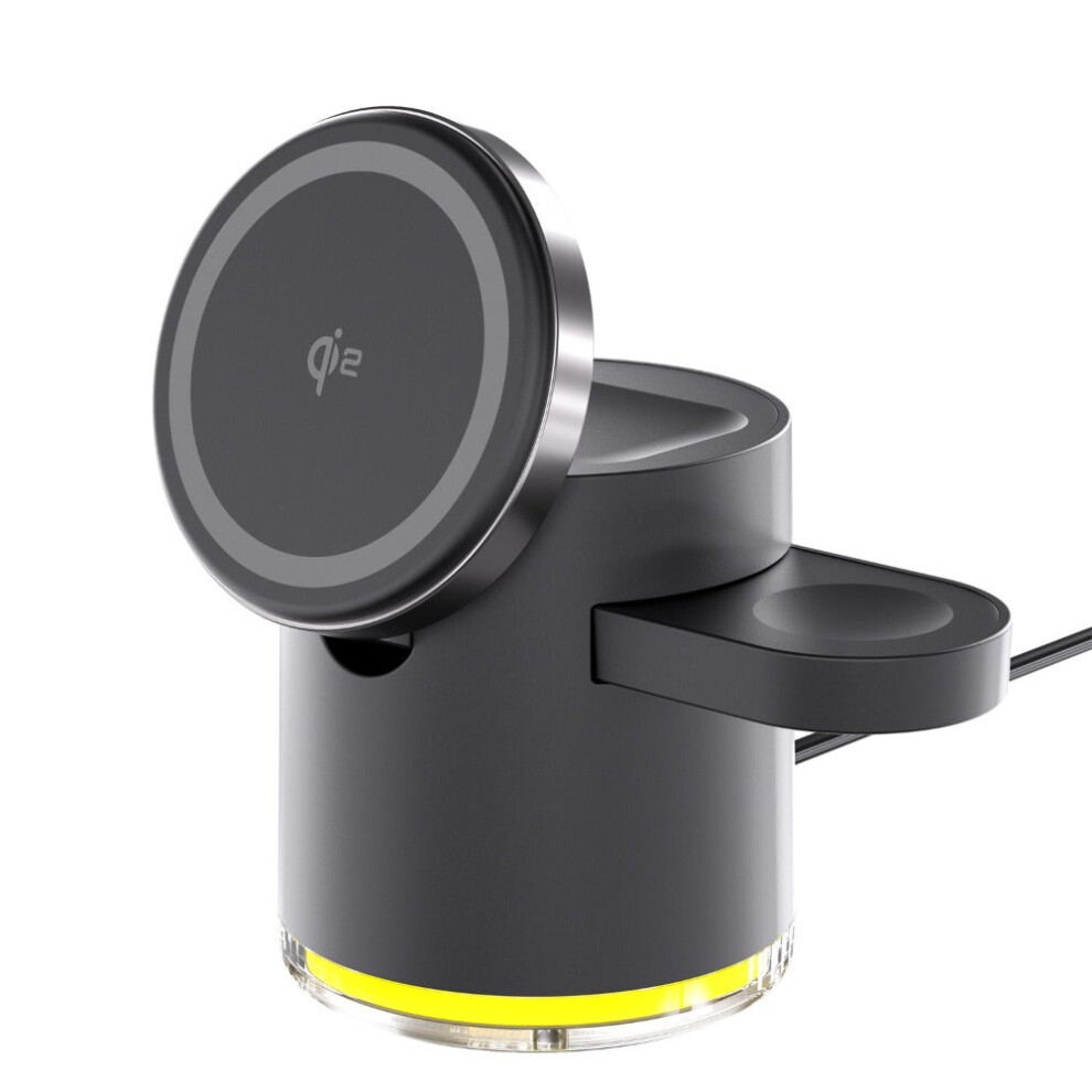 (Black) 3-in-1 15W Wireless Charger & Night Light for iPhone 15/14/13, Mate60 Pro, Samsung Galaxy Z Flip4