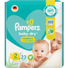 Pampers Baby-Dry Newborn Taped Diapers with Aloe Vera Lotion Size 2, 3-8kg, 23 Nappies |100% Leakage Protection |Comfort Skin