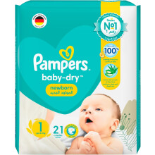 Pampers Baby-Dry Newborn Diapers with Aloe Vera Lotion Size 1, 2-5 kg, 21 Nappies |Wetness Indicator |12 Hours Leakage Protection |No. 1 Mom Choice