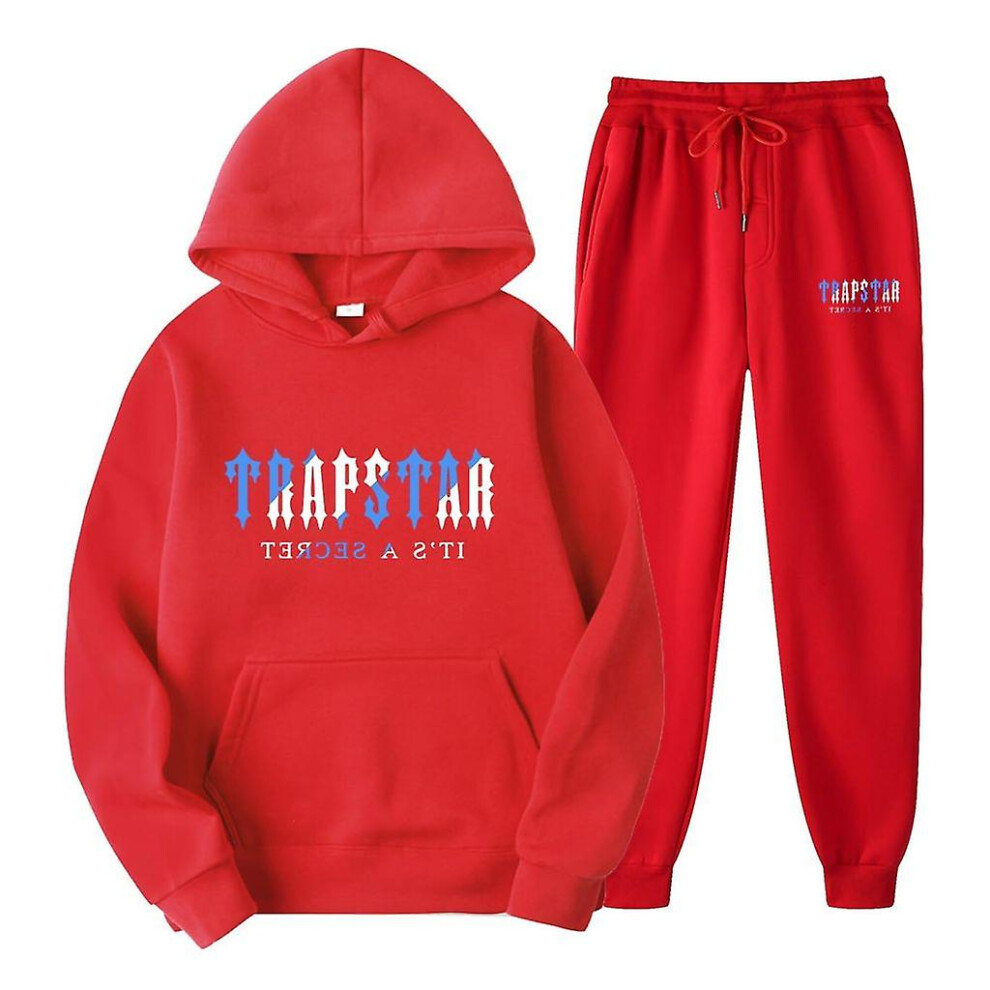 (Red, 3XL) Jogging Suit For Men And Women, Tracksuit With Trapstar Print, Unisex Sports Suit Set, 2 Piece Hoodie, Sports Trousers, Hoodie, Jogging Bottoms, Hoody