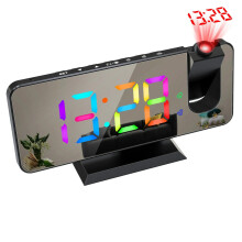 (Black) RGB LED Projection Alarm Clock with 180 Projector, 11 Colors, Mirror Surface, Snooze, Clear Display for Bedroom and Living Room