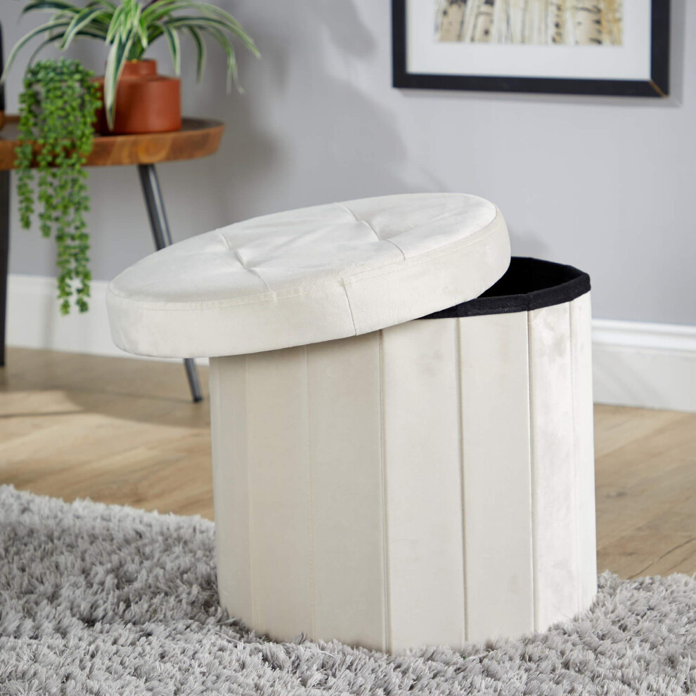 (Beige) Round Ottoman Storage Box Seat Foot Stool