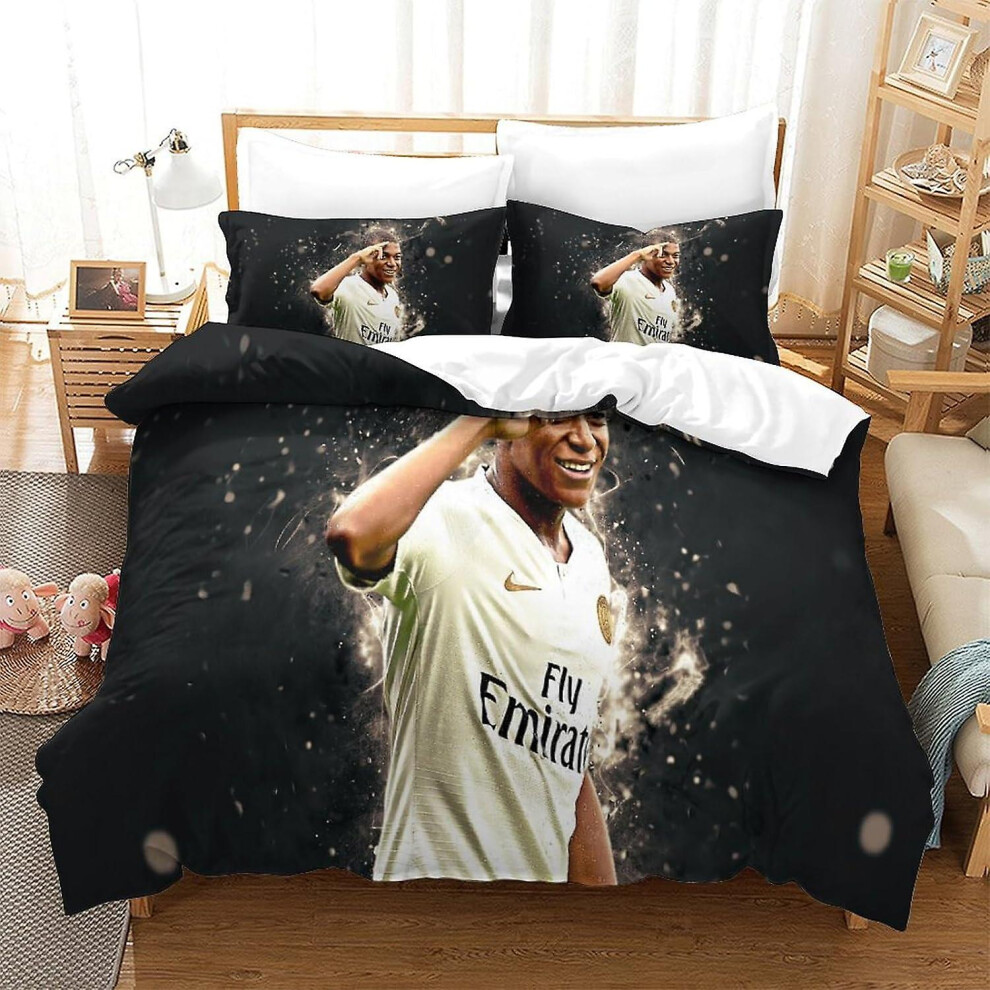 (Double200x200cm) HOUKIG Kylian Mbappe Football Superstar Dimensional Printed Microfibre Duvet Cover And Sheet Set