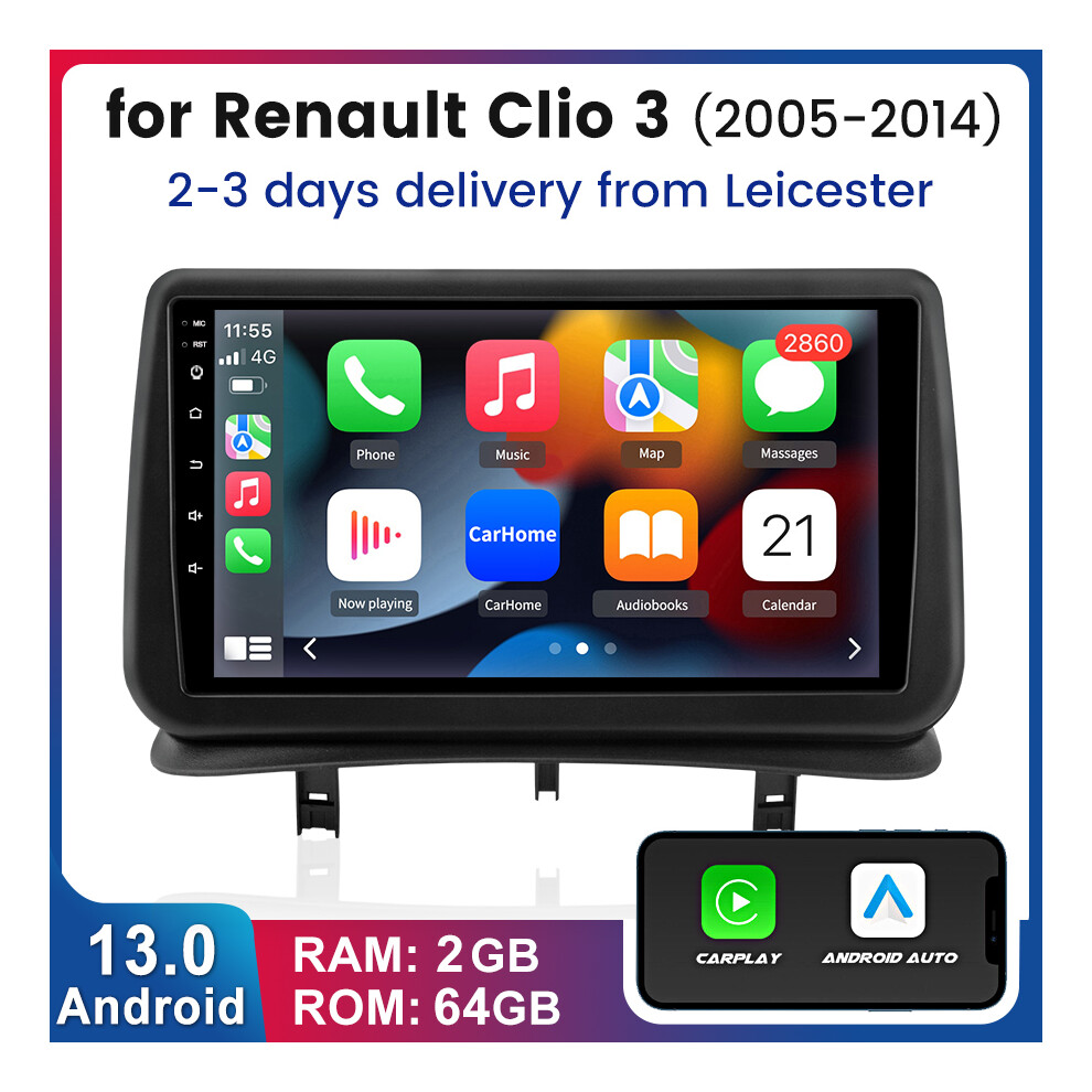 For Renault Clio 3 2005-14 Carplay Android13 Car Radio GPS Sat Nav 64G