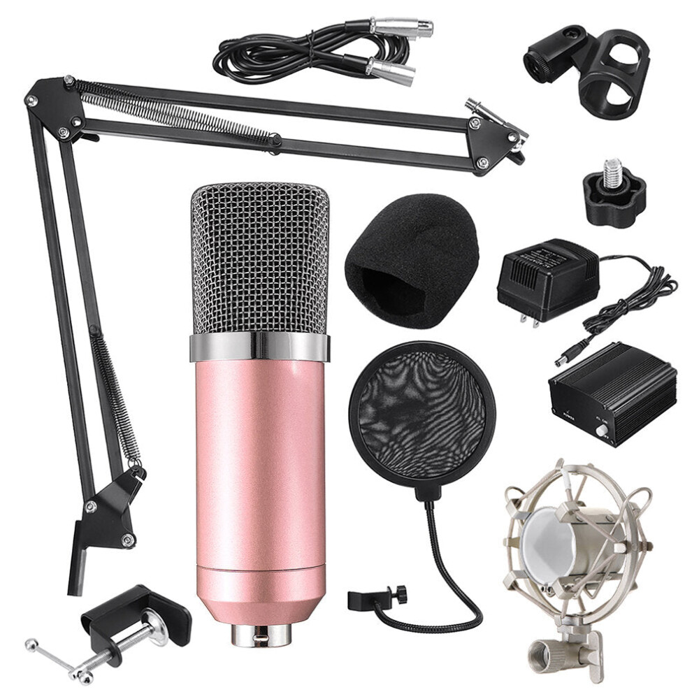 (Pink) Microphone Condenser Sound Recording Microphone Kit With Shock Mount For Radio Braodcasting Singing Recording KTV Karaoke Mic