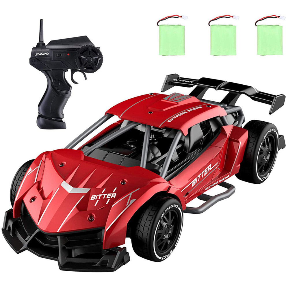 (Red, Two Batteries) Alloy 1/24 Scale 15 Km/h 40 mins Electric Vehicle RC Drag Cars Super Cars Large Toys