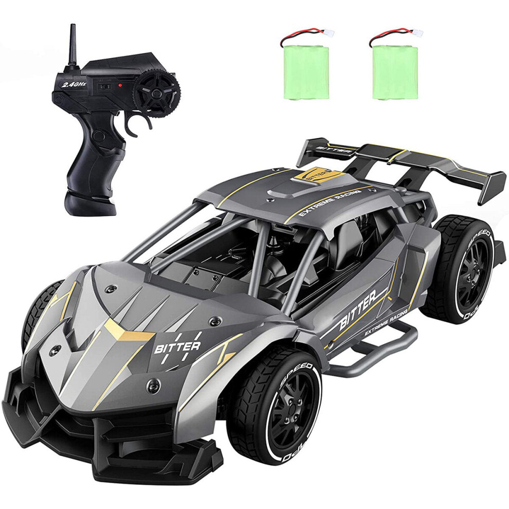 (Silver, Two Batteries) Alloy 1/24 Scale 15 Km/h 40 mins Electric Vehicle RC Drag Cars Super Cars Large Toys