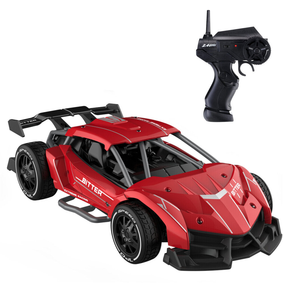 (Red, Three Batteries) Alloy 1/24 Scale 15 Km/h 40 mins Electric Vehicle RC Drag Cars Super Cars Large Toys