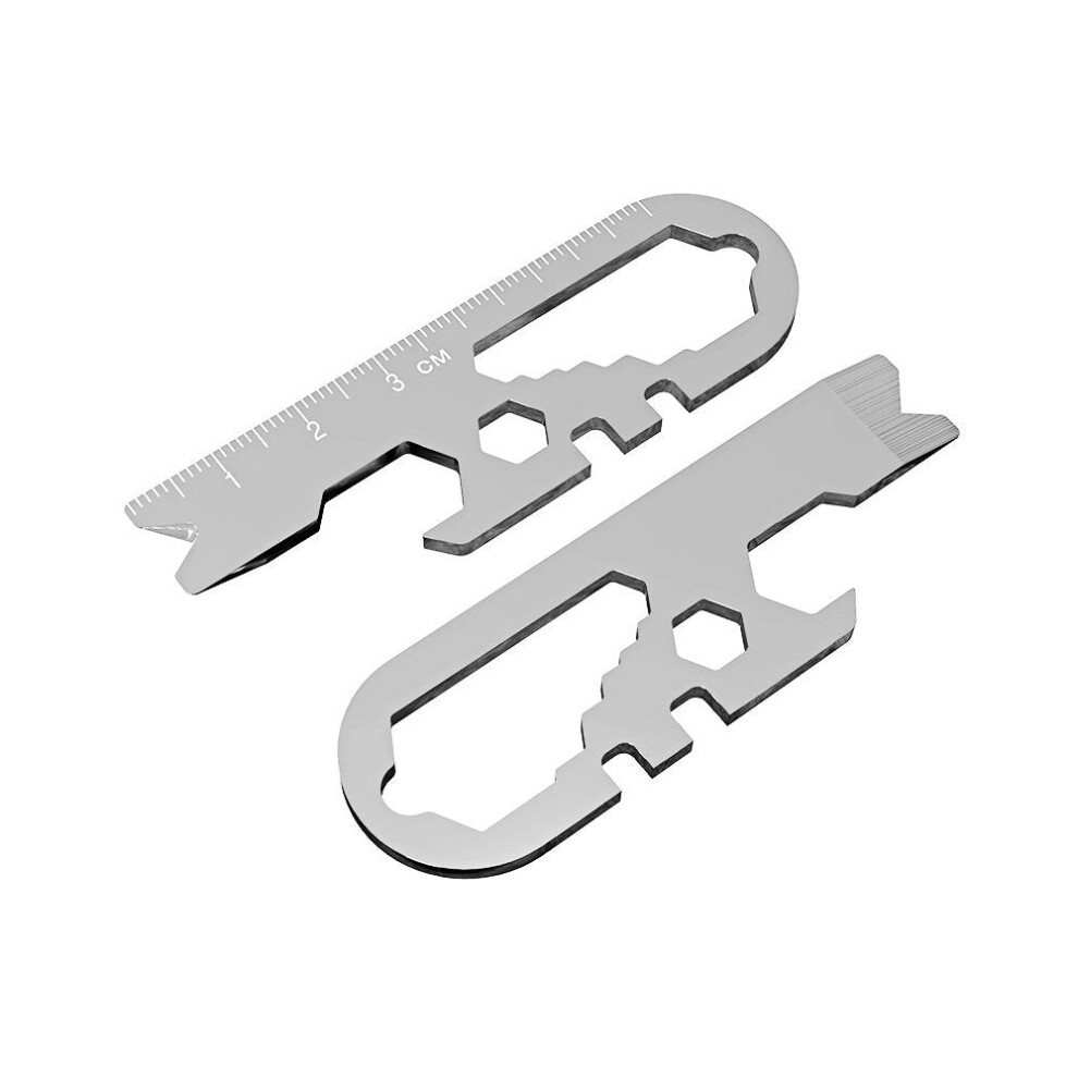 (Silver) 8 in 1 EDC Multi-purpose Stainless Steel Wrench Key Chain Tools Screwdriver Bottle Opener Gauge Portable Tool