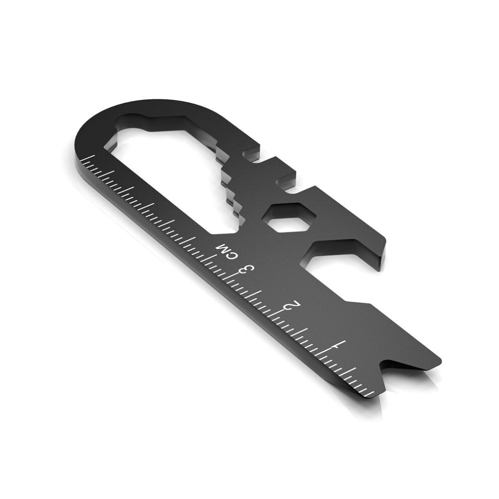 (Black) 8 in 1 EDC Multi-purpose Stainless Steel Wrench Key Chain Tools Screwdriver Bottle Opener Gauge Portable Tool