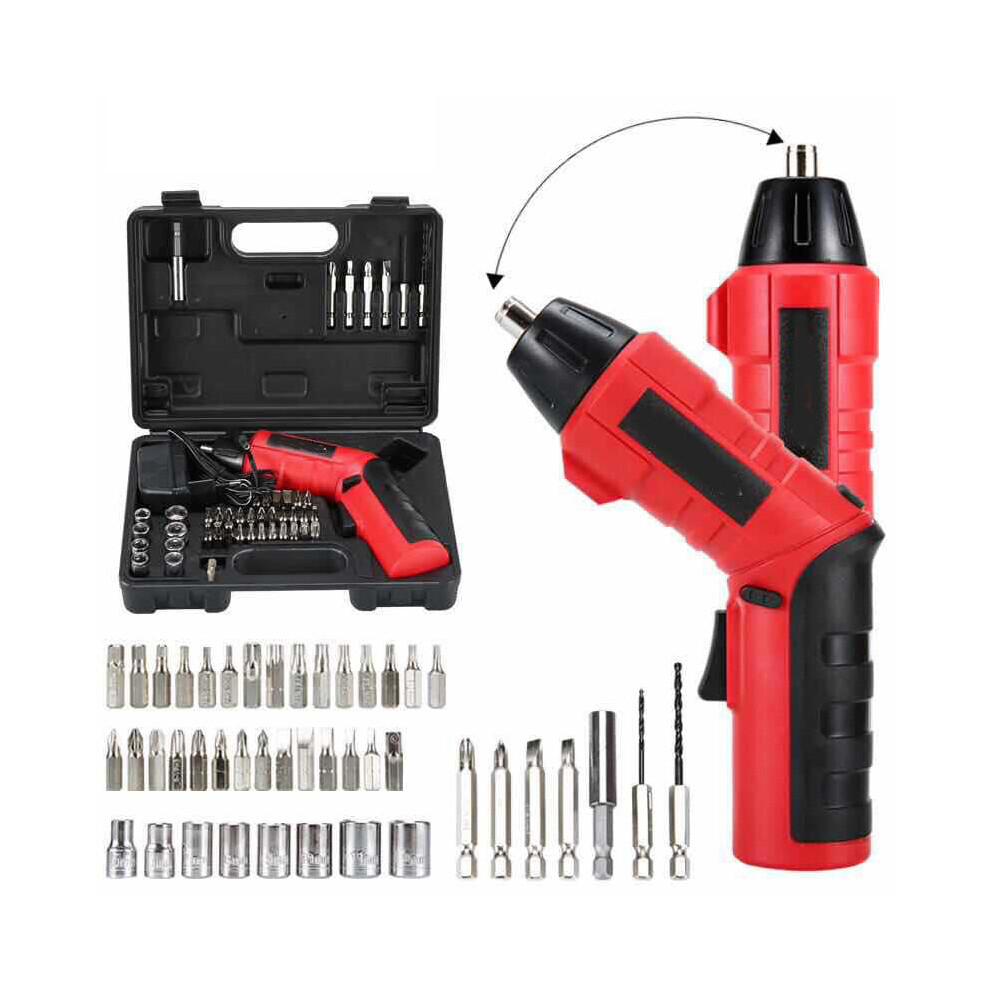 (Red, EU Plug) 48PCS 4.8V Cordless Electric Screwdriver Rechargeable Power Household DIY Power Tool