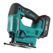 (Two Batteries, AU Plug) 88VF Wireless Electric Jig Saw Rechargeable Portable Woodworking Wood Plastic Aluminium Cutting Tool 4 Adjustable Cutting Angle