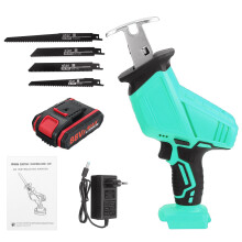 (Green, 220V EU Plug) Electric Cordless Reciprocating Saw 4 Blades Battery Charger Saw Power Tool