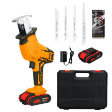 (Orange, 110V US Plug) Electric Cordless Reciprocating Saw 4 Blades Battery Charger Saw Power Tool