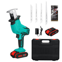 (Green, 110V US Plug) Electric Cordless Reciprocating Saw 4 Blades Battery Charger Saw Power Tool