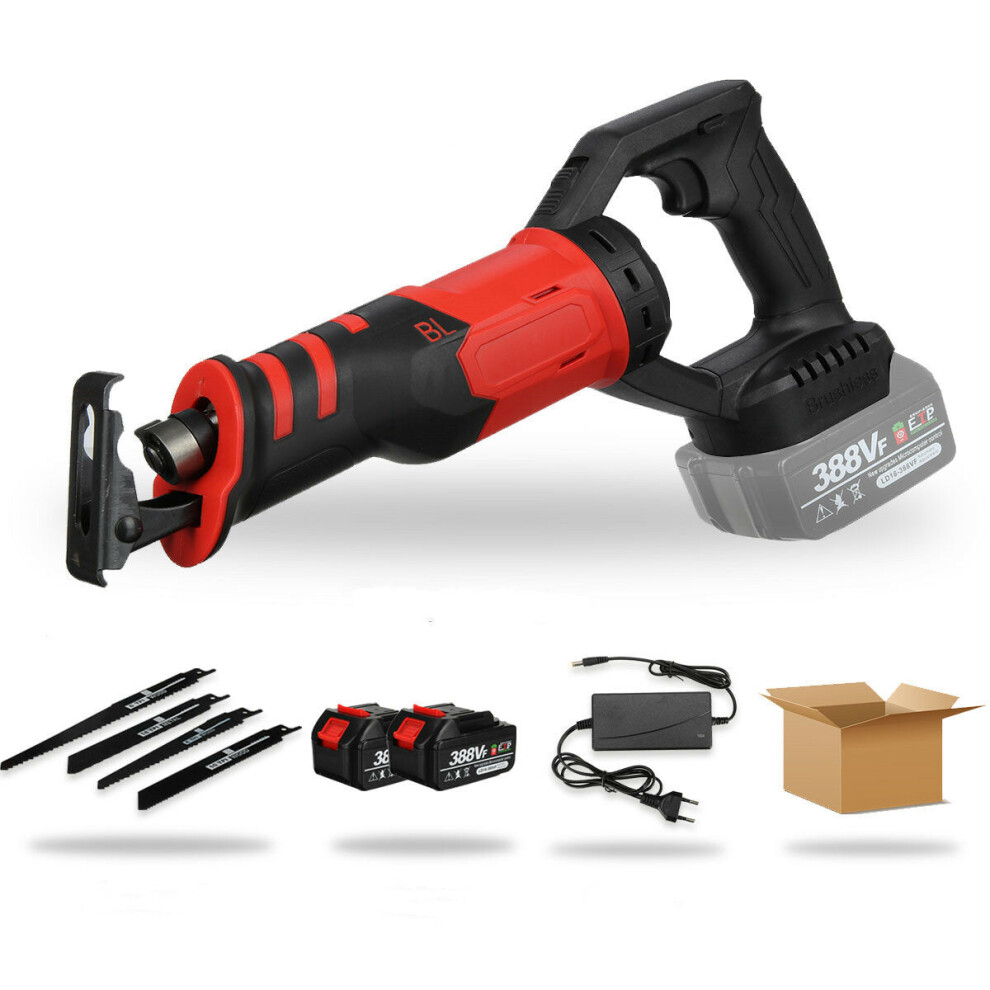 (Two Batteries) 388VF 3000W Brushless Electric Reciprocating Saw Adjustable Three Orientations Modes Cutting Saw Portable Cordless Power Tools