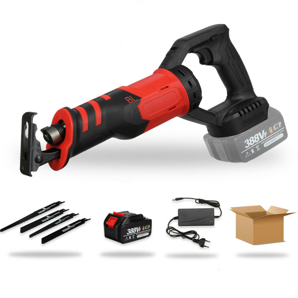 (One Battery) 388VF 3000W Brushless Electric Reciprocating Saw Adjustable Three Orientations Modes Cutting Saw Portable Cordless Power Tools