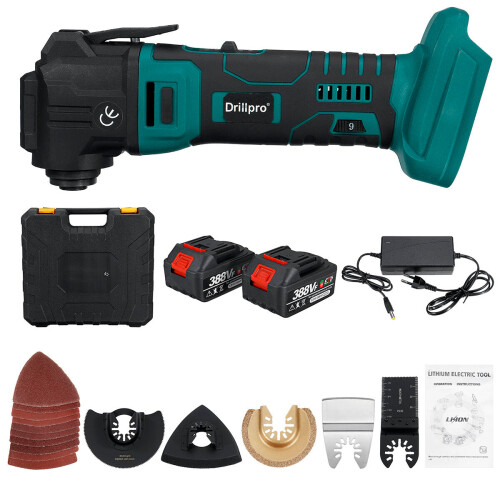 (Two Batteries, EU Plug) 388VF Oscillating Multi-Tools Plastic Box Single and Double Battery Brushed Lithium Battery Universal Treasure 2