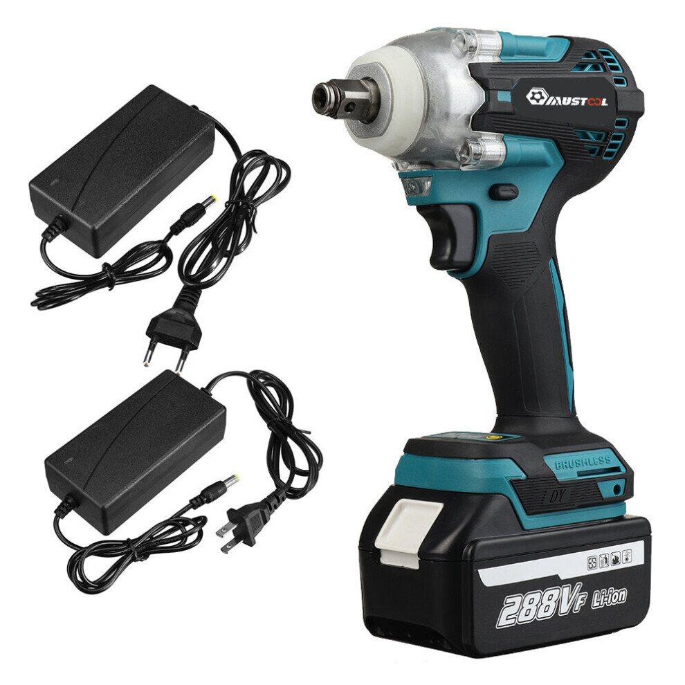 (Two Batteries) 330N.m 1/2 Inch Powerful Electric Wrench 4 Gears Woodworking Tool for Construction Site Shelves