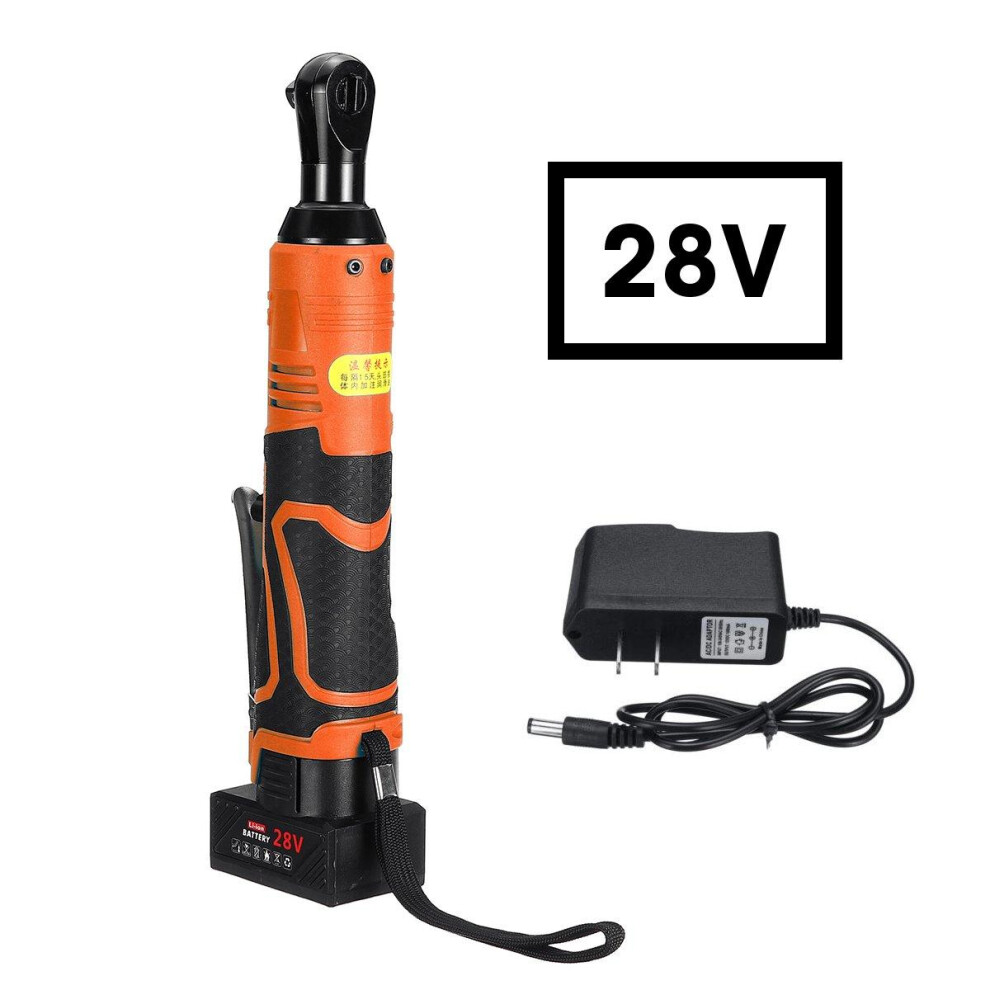 (28V) Cordless 3/8Inch Electric Ratchet Wrench Set Right Angle Wrench Power Ratchet Tool W/ 1Pcs Lithium-Ion Battery 1138392126356