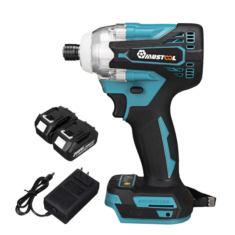 (Two Batteries, US Plug) 10 Energy-Saving Core Pasted with 388VF Blue Electric Screwdriver Collet 6.35mm 4-Speed Belt Lamp