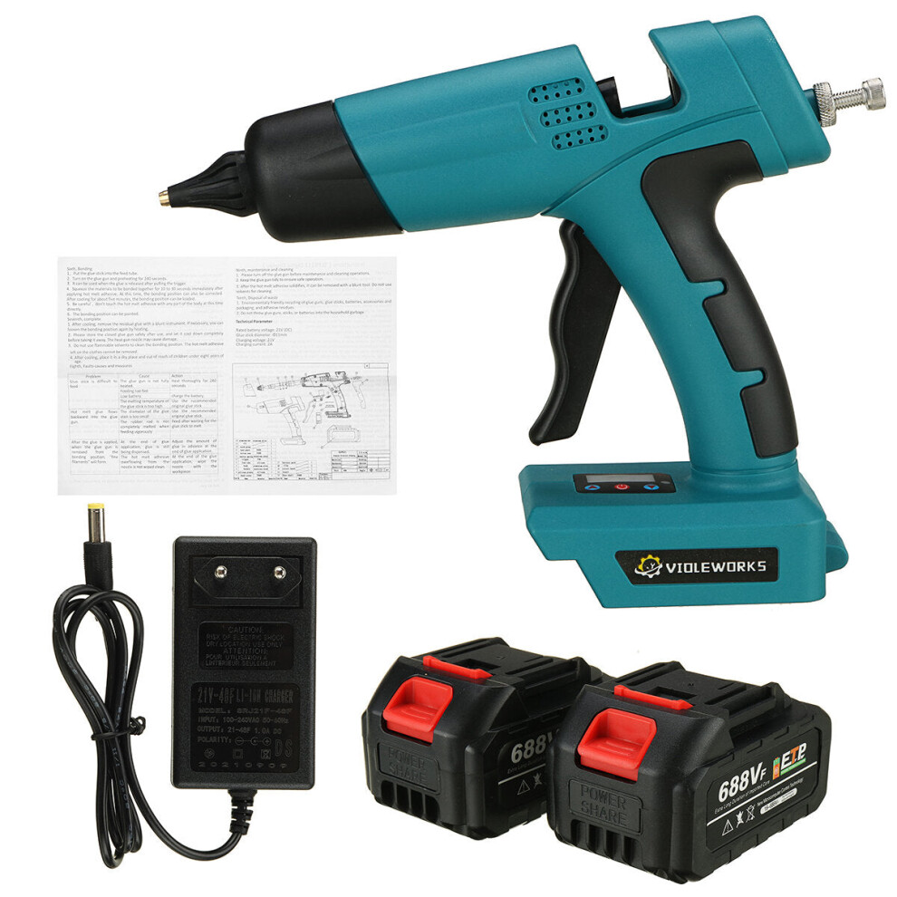 (Two Batteries) 688Vf 2000W Hot Melt Glue Guns Cordless Rechargeable Hot Glue Applicator Home Improvement Craft Diy For Makita Battery 1138392124437