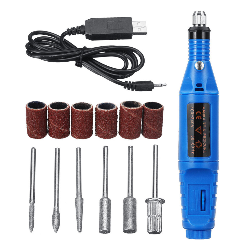 (Blue) USB Mini Electric Grinder Engraving Pen Milling Rotary Drill Grinder Tool Milling Polishing Drilling Cutting Engraving Tool