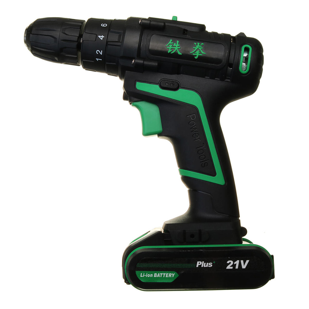 (UK Plug) 21V 1500mAh Li-ion Battery Cordless Electric Hammer Power Drill 2 Speed Power Screwdriver